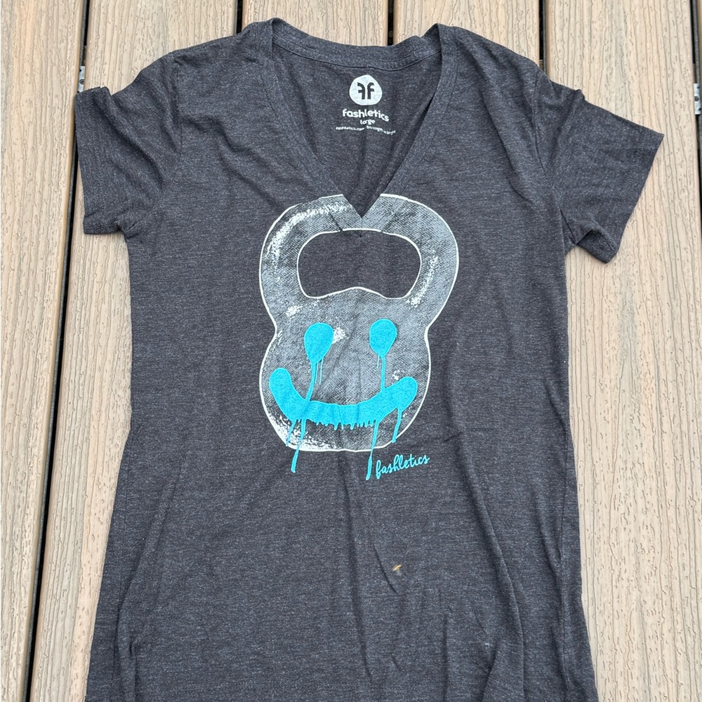 Gray Short Sleeve Tee with Blue Kettlebell Graphic
